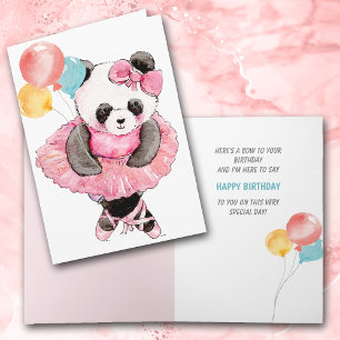 Dancing Panda Bear with Balloons Birthday Holiday Card