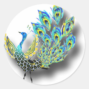Dancing Peacock Classic Round Sticker