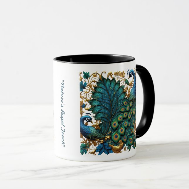 "Dancing Peacock Elegance" Mug (Front Right)
