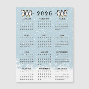 Dancing Penguins 2026 Calendar Magnetic Card