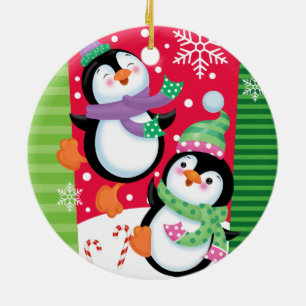 Dancing Penguins Ceramic Ornament