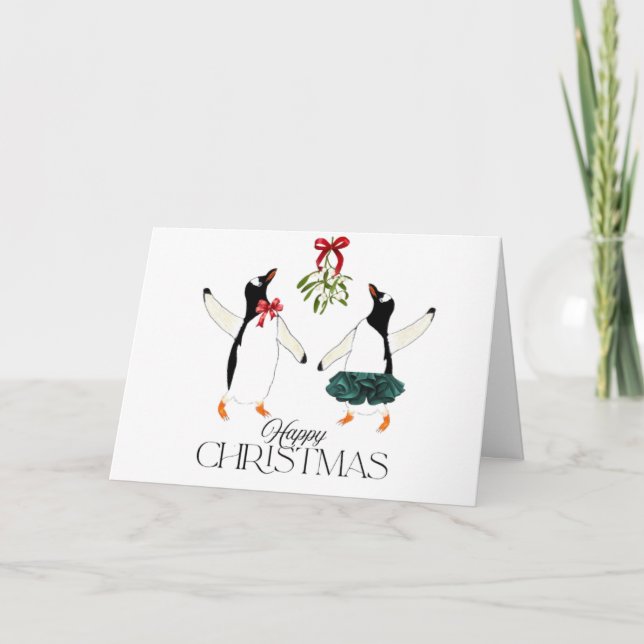 Dancing Penguins Christmas  Holiday Card (Front)