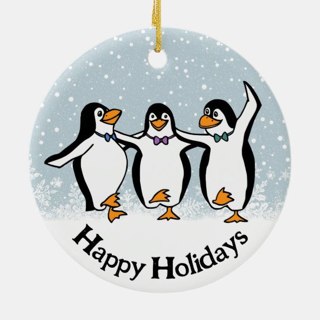 Dancing Penguins Design  Ceramic Ornament (Back)