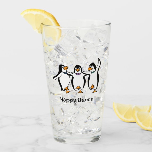 Dancing Penguins Design Drinking Glass (Front Ice)