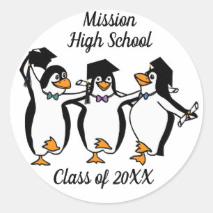 Dancing Penguins Graduation  Classic Round Sticker