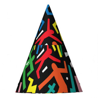 Dancing people, doodle set pattern. party hat