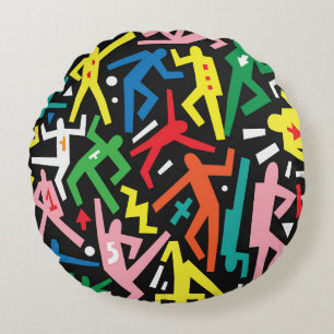 Dancing people, doodle set pattern. round cushion