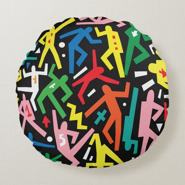 Dancing people, doodle set pattern. round cushion (Front)