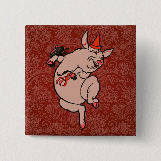 Dancing Pig Antique Cute Dancer 15 Cm Square Badge (Front)