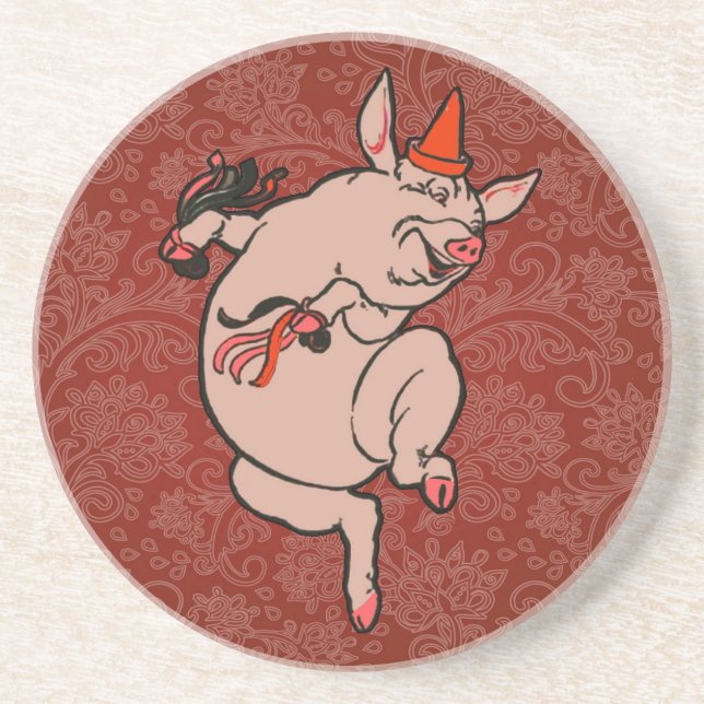 Dancing Pig Antique Cute Dancer Coaster (Front)
