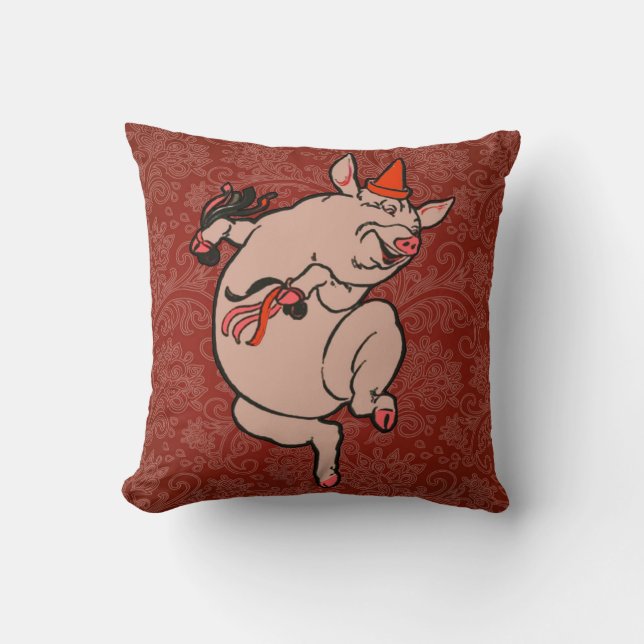 Dancing Pig Antique Cute Dancer Cushion (Front)