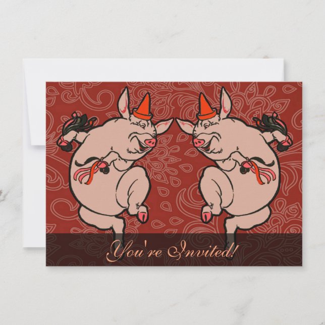 Dancing Pig Antique Cute Dancer Invitation (Front)