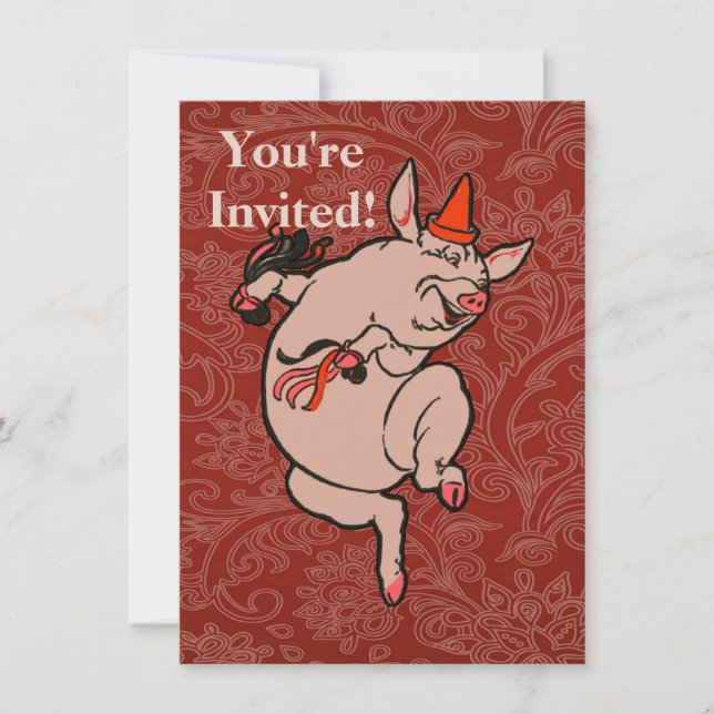 Dancing Pig Antique Cute Dancer Invitation (Front)