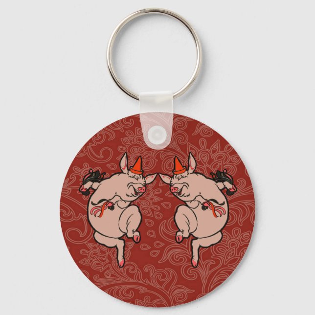 Dancing Pig Antique Cute Dancer Key Ring (Front)
