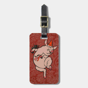 Dancing Pig Antique Cute Dancer Luggage Tag