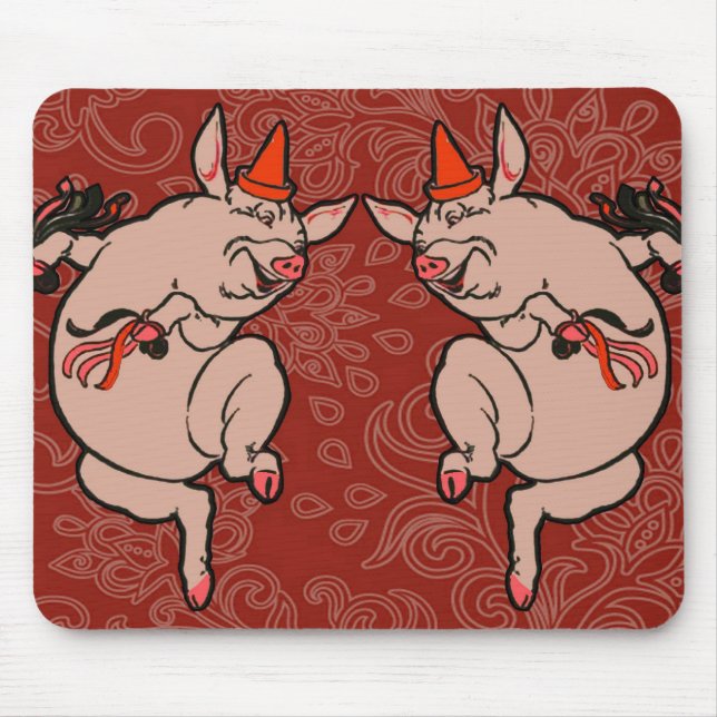 Dancing Pig Antique Cute Dancer Mouse Pad (Front)