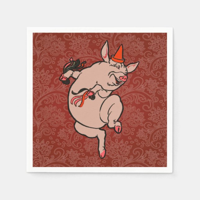 Dancing Pig Antique Cute Dancer Napkin (Front)