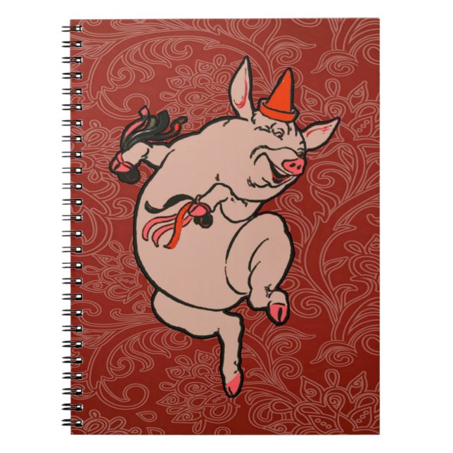 Dancing Pig Antique Cute Dancer Notebook (Front)