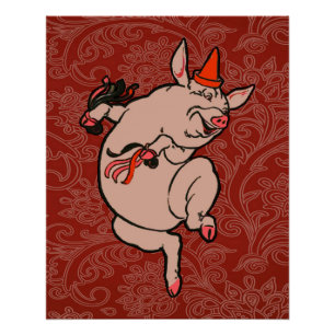 Dancing Pig Antique Cute Dancer Poster