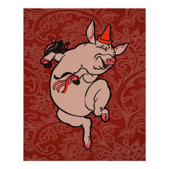Dancing Pig Antique Cute Dancer Poster (Front)