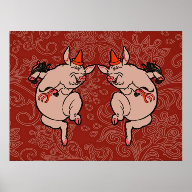 Dancing Pig Antique Cute Dancer Poster (Front)