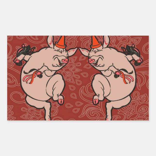 Dancing Pig Antique Cute Dancer Rectangular Sticker (Front)