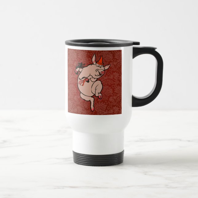 Dancing Pig Antique Cute Dancer Travel Mug (Right)