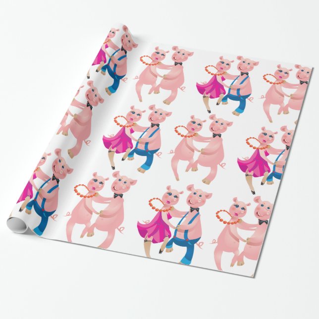 Dancing Pigs Wrapping Paper (Unrolled)