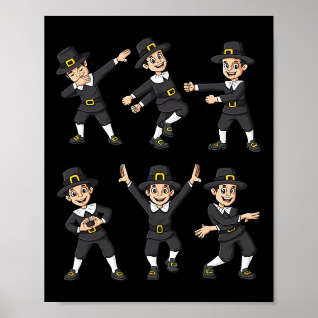 Dancing Pilgrim Thanksgiving Day Boys Girls Kid  Poster (Front)