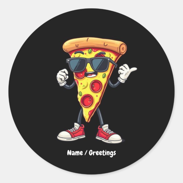 Dancing Pizza Slice A Playful & Delicious Design Classic Round Sticker (Front)