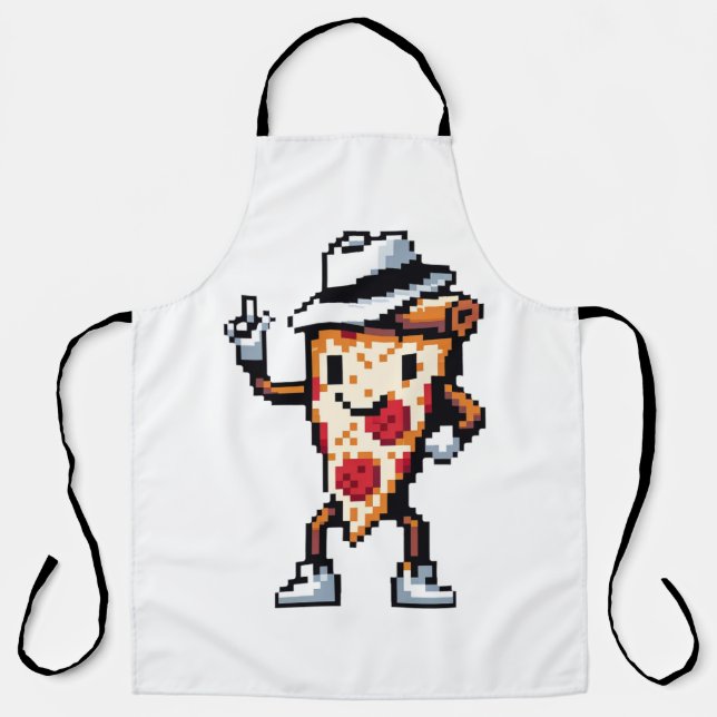 Dancing Pizza Slice - Funny Pixel Art Food Design Apron (Front)