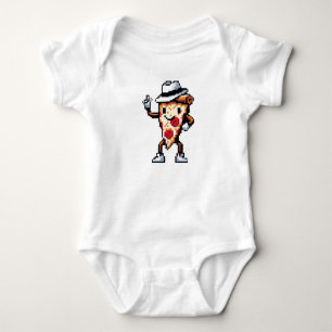Dancing Pizza Slice - Funny Pixel Art Food Design Baby Bodysuit