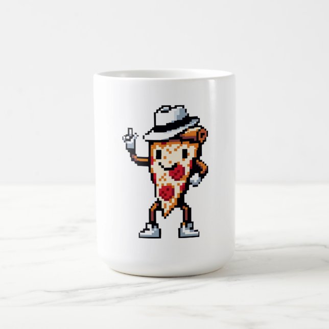 Dancing Pizza Slice - Funny Pixel Art Food Design Coffee Mug (Center)