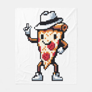 Dancing Pizza Slice - Funny Pixel Art Food Design Fleece Blanket