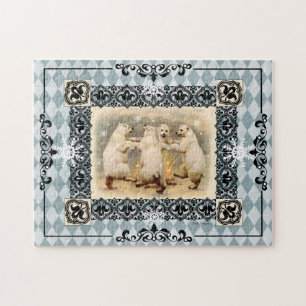 Dancing Polar Bears Blue Harlequin Jigsaw Puzzle 