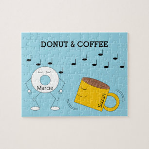 Dancing Powdered Doughnut & Coffee Mug:  Jigsaw Puzzle