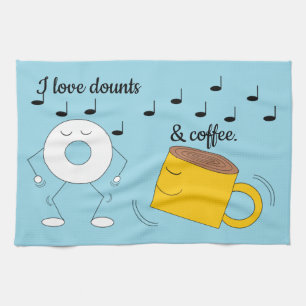 Dancing Powdered Doughnut & Coffee Mug: Tea Towel