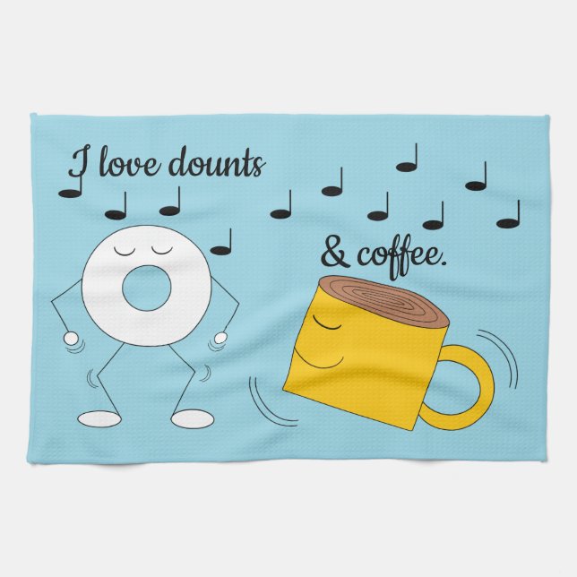 Dancing Powdered Doughnut & Coffee Mug: Tea Towel (Horizontal)