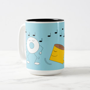 Dancing Powdered Doughnut & Coffee Mug: Two-Tone Coffee Mug