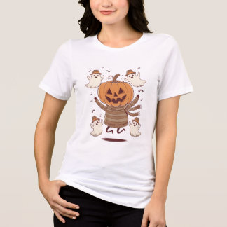 Dancing Pumpkin and Ghost Friends – Halloween Fun Tri-Blend Shirt