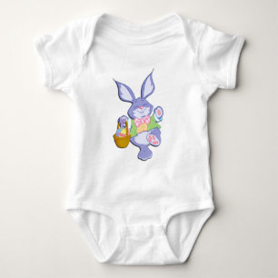 Dancing Purple Easter Bunny Basket of Coloured Egg Baby Bodysuit