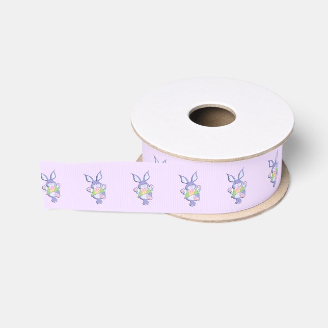 Dancing Purple Easter Bunny Grosgrain Ribbon (Spool)