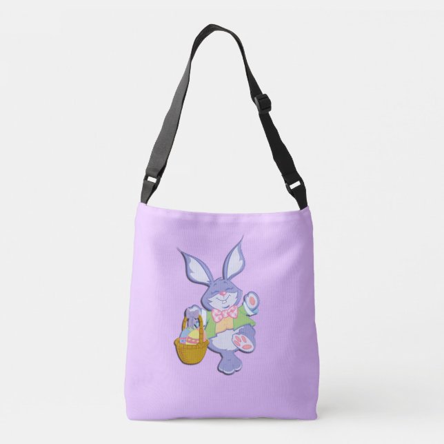 Dancing Purple Easter Bunny Lavender Crossbody Bag (Back)