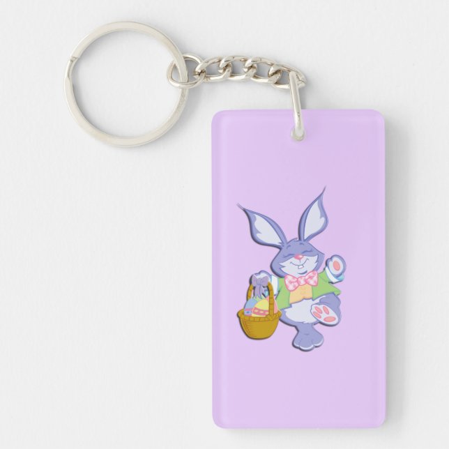 Dancing Purple Easter Bunny Lavender Key Ring (Front)
