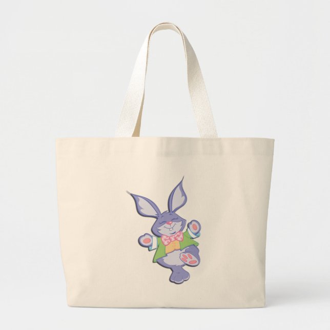 Dancing Purple Easter Bunny Mint Large Tote Bag (Front)