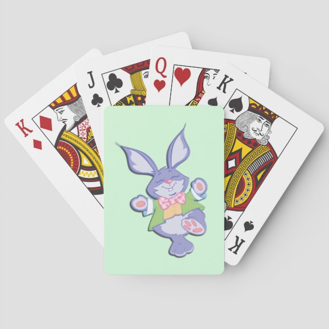Dancing Purple Easter Bunny Mint Playing Cards (Back)