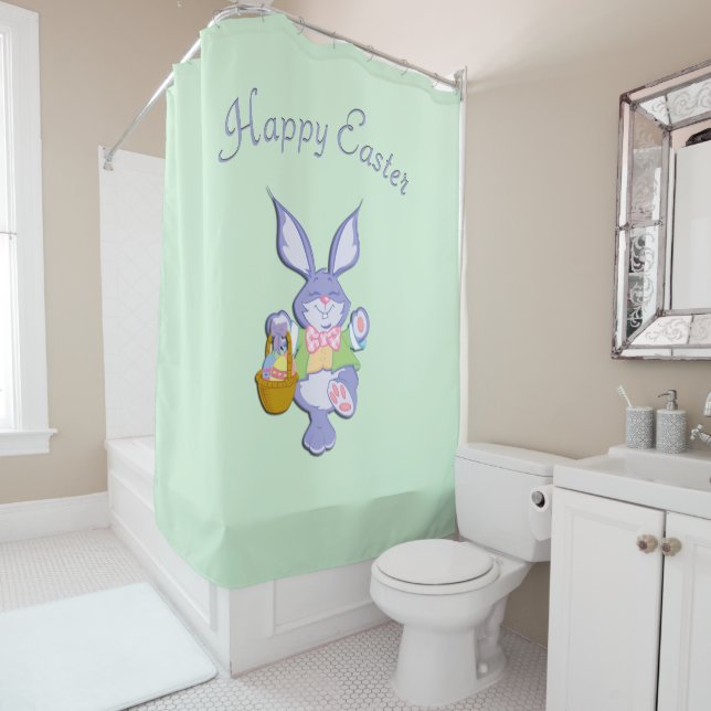 Dancing Purple Easter Bunny Mint Shower Curtain (In Situ)
