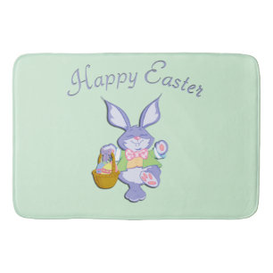 Dancing Purple Easter Bunny Mint Shower Curtain Bath Mat