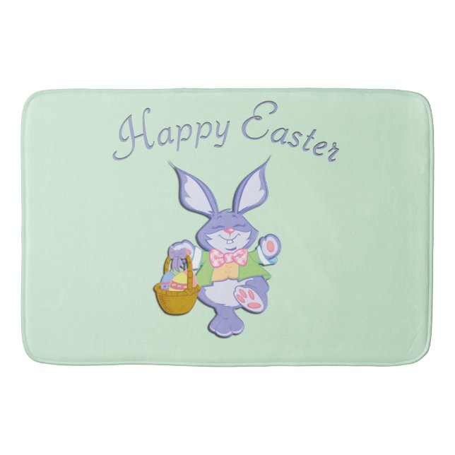 Dancing Purple Easter Bunny Mint Shower Curtain Bath Mat (Front)