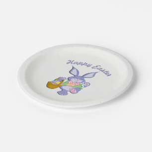 Dancing Purple Easter Bunny Paper Plate